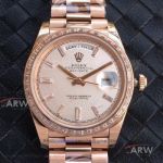EW Factory Rolex Day Date 40mm Diamond Bezel Rose Gold President Band V2 Upgrade Swiss 3255 Automatic Watch 228239